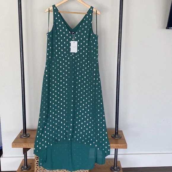 TED BAKER LONDON, Cami Metallic Dot Sleeveless High/Low Shift Dress - Picture 7 of 10